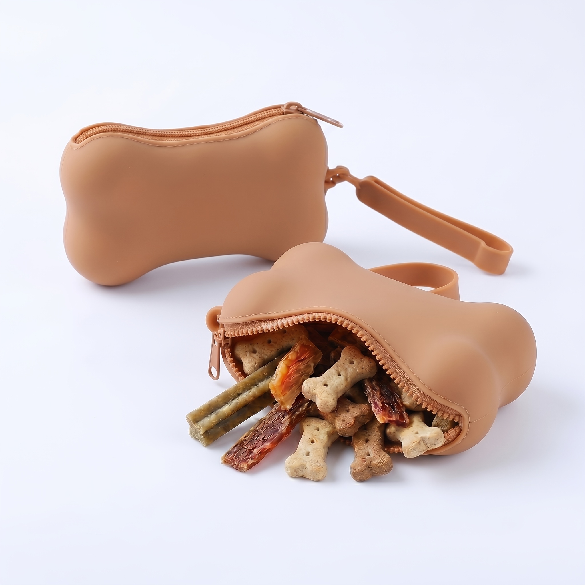 TEMU 1 sac de friandises pour chien en silicone d'os, 1 pochette de portable pour animaux de compagnie, porte-snacks de récompense pour chiot avec