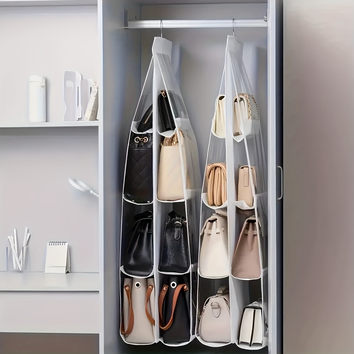 

Space-saving Hanging Organizer For Handbags And Purses - Polyester, Unfinished, Ideal For Storage