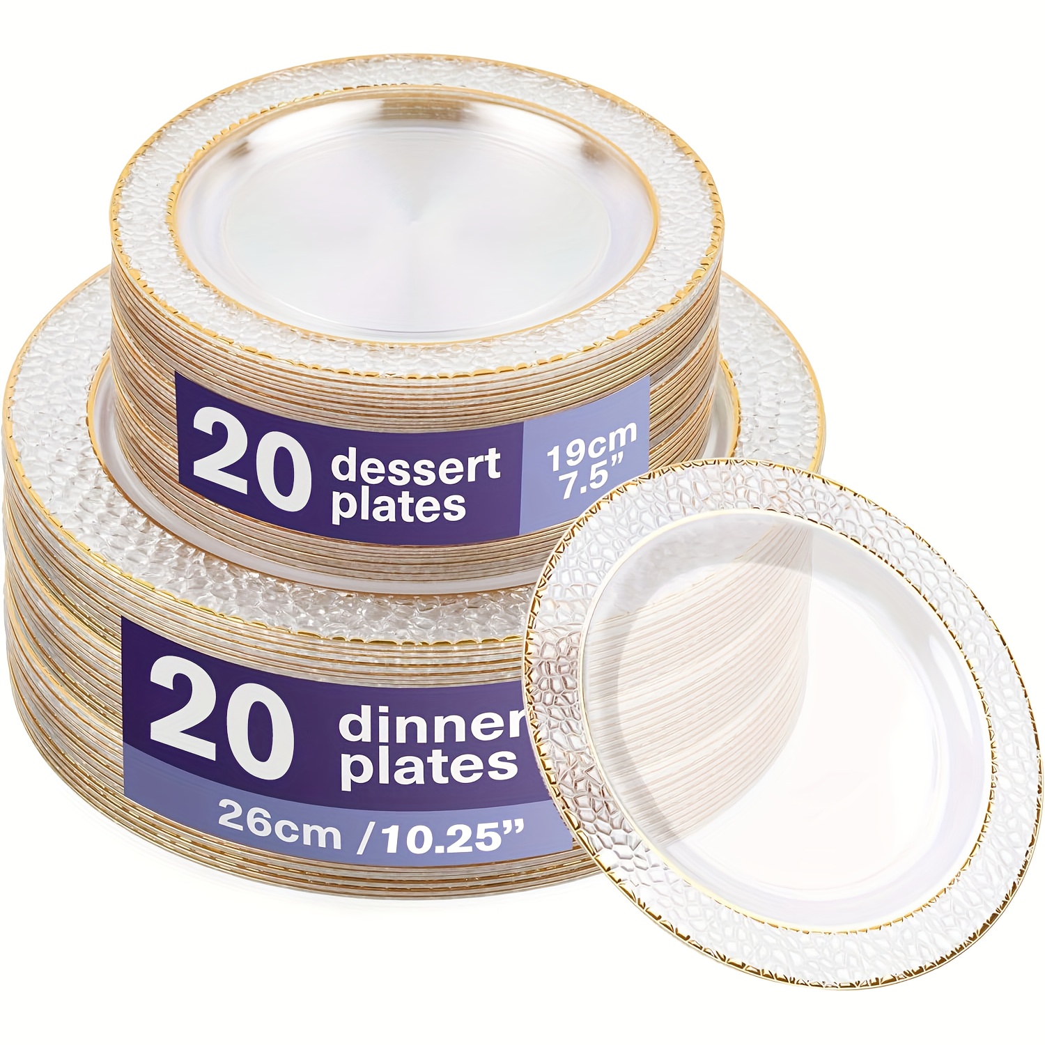 Image of 40pcs Premium Hard Plastic Plates With Golden Edges - Sizes 10.25" And 7.5" - Plates For Weddings, Birthdays, Christmas, And Parties.