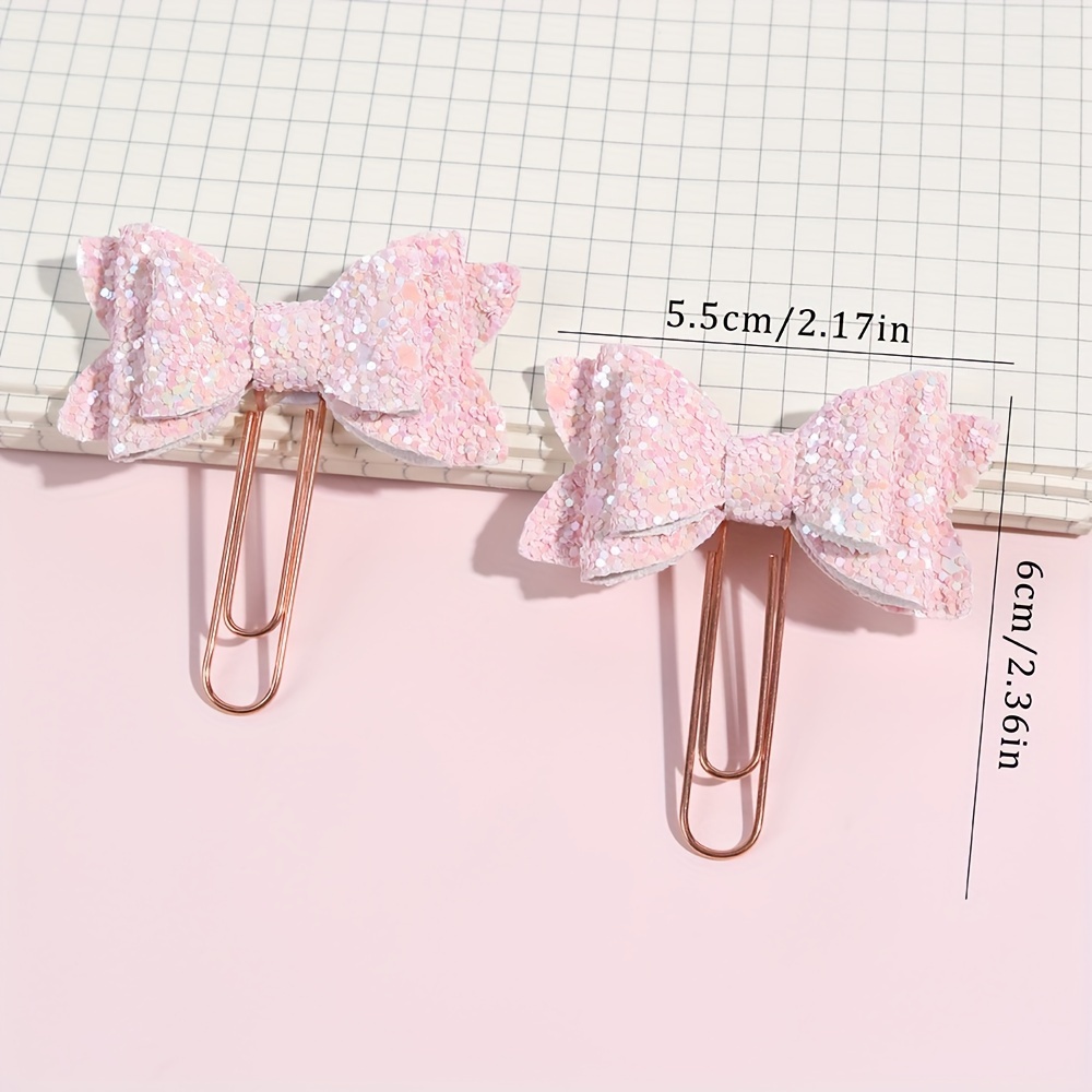 2pcs Cute Glitter Bow Student Bookmark Paper Clips Sparkling Bow Paperclips For Students Marking Notebook Books, Office Supplies, School Present