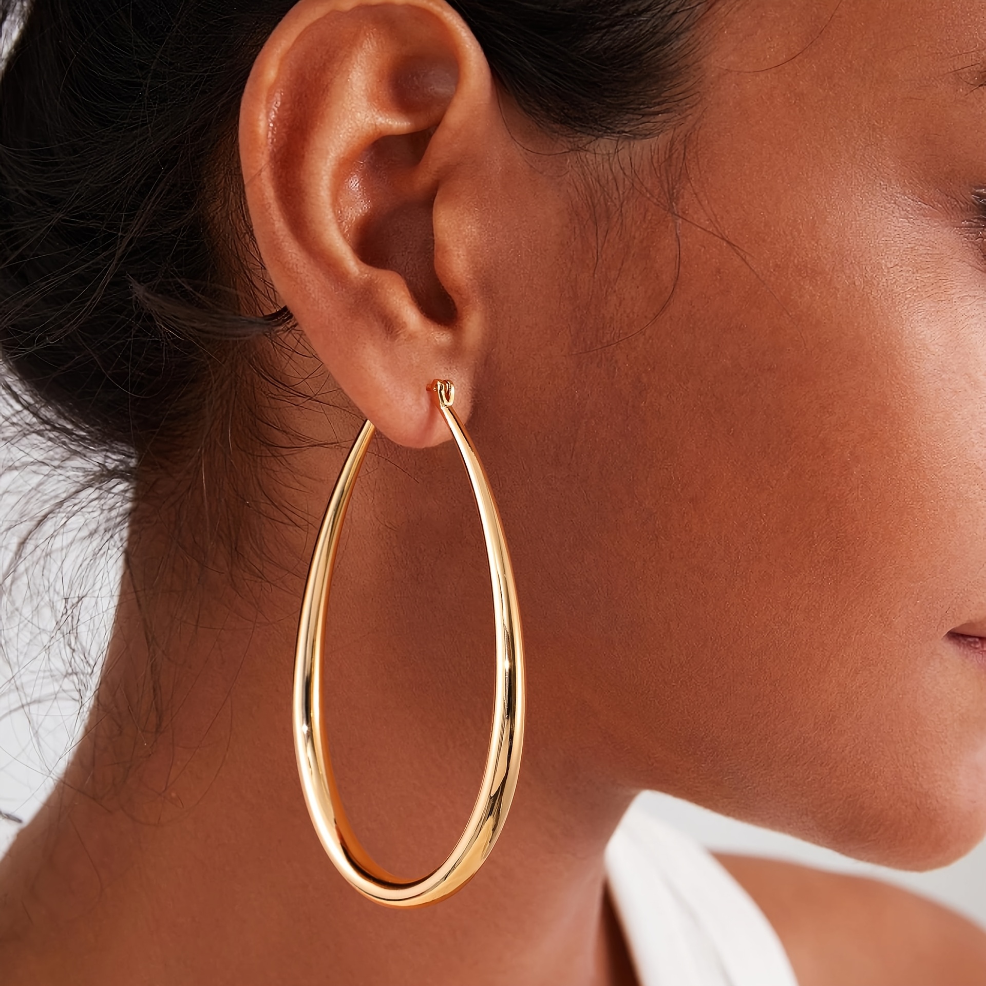 TEMU Une paire de grands créoles en métal de style Y2K, simples et , pour femme, adaptés pour les fêtes, anniversaires, , , , vacances, shopping et