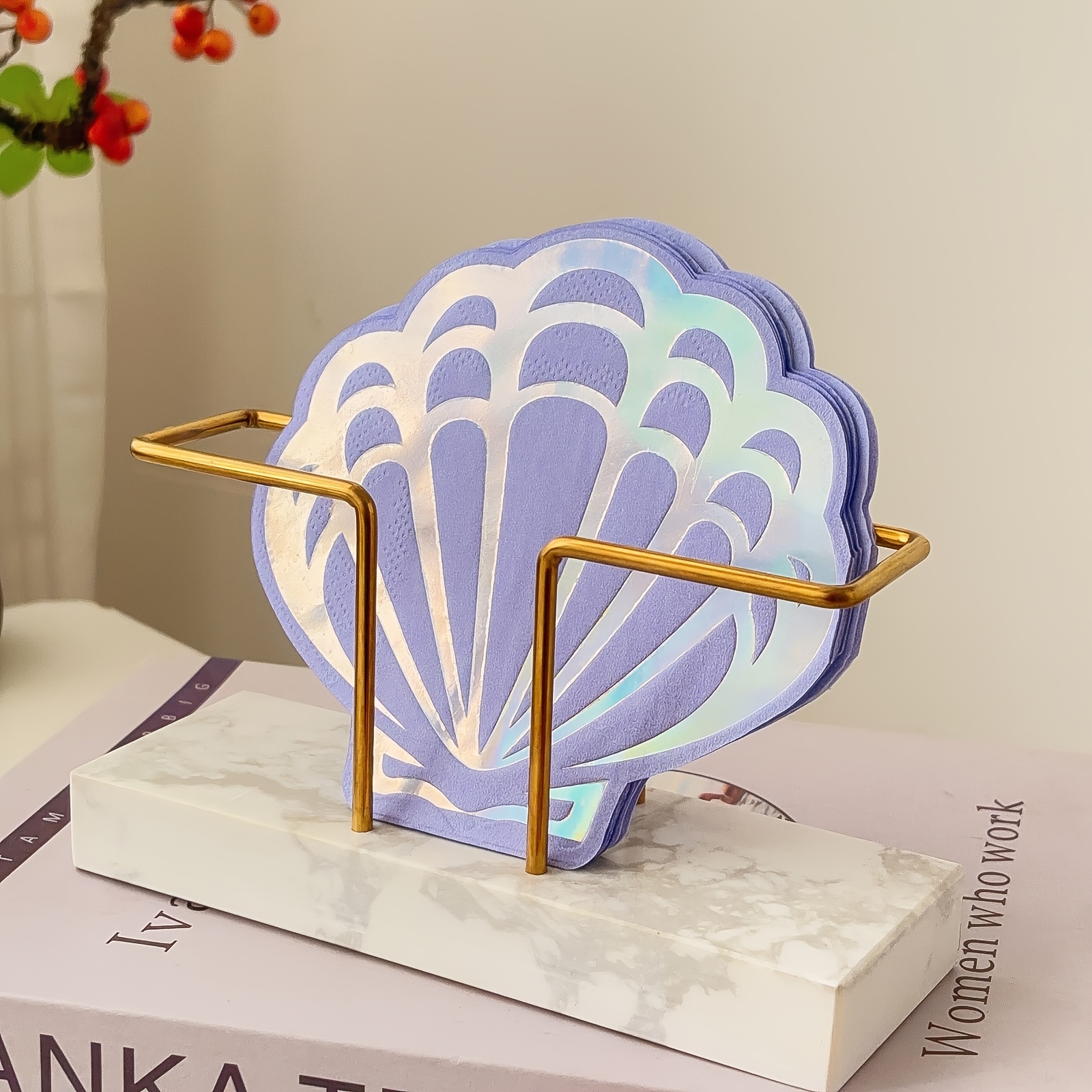 TEMU 20 Laser Shell Party Napkins, Folding Size 4.6*4.9 Inches, Lavender As The Background Color, With Holographic Laser Shell Texture, Perfect For