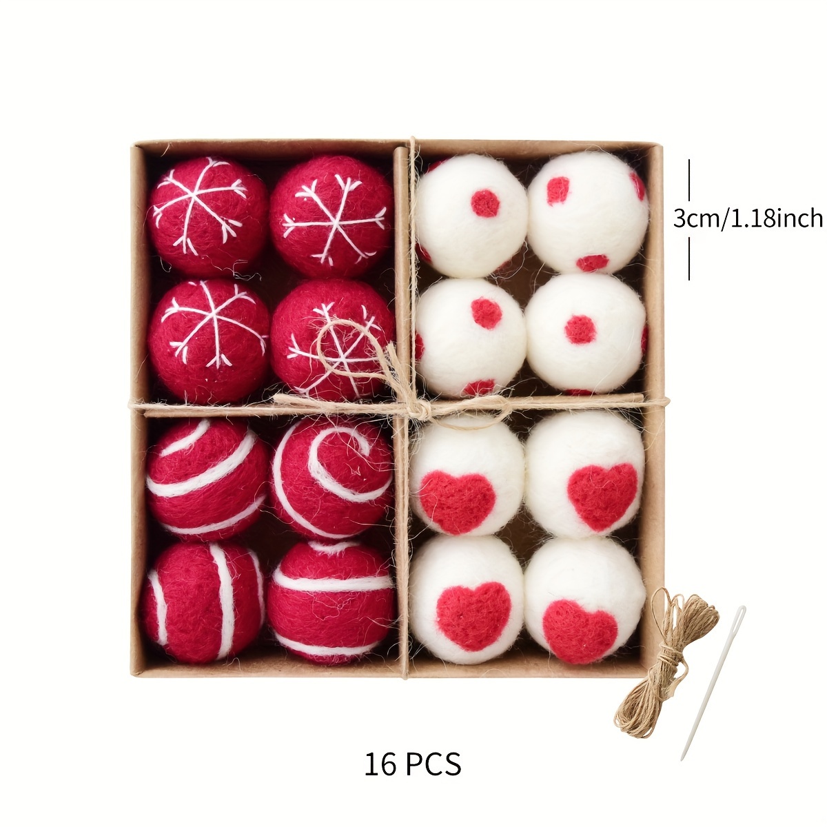 TEMU Una de 16 adornos navideños, cajas de fieltro de lana con colgantes de bolas navideñas, ideales para árboles de Navidad, Navidad, Acción de
