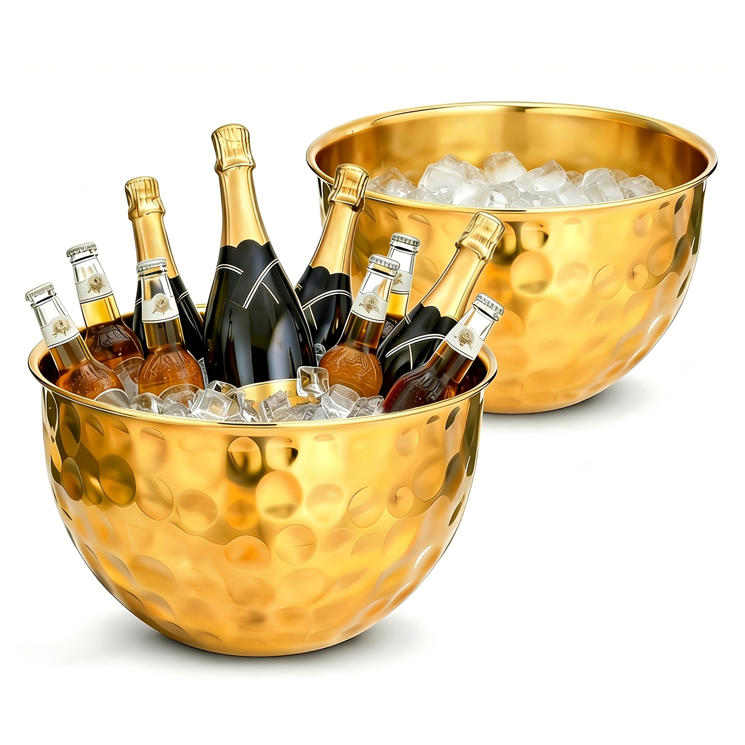 Image of Large Golden Ice Bucket (set Of 2), Finish Party Ice Bucket, Stainless Steel , Beer And Wine Ice Bucket, Beverage Bucket, Party Beverage Chiller