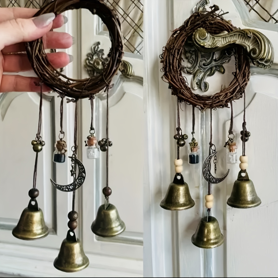 Brass Hanging Bell With Chain Temple Hanging Bell Engraved, Hanging Bell