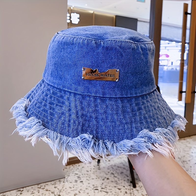 spring summer washed denim bucket hat edges label - Temu Spain