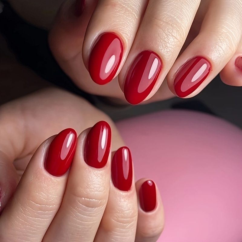 

24pcs Red Pressed Nails - Solid Coverage False Nails - Short Oval False Nails, Suitable For Festivals, Parties, Friends' Parties, , Plus A Gel Jelly, And A Nail File.