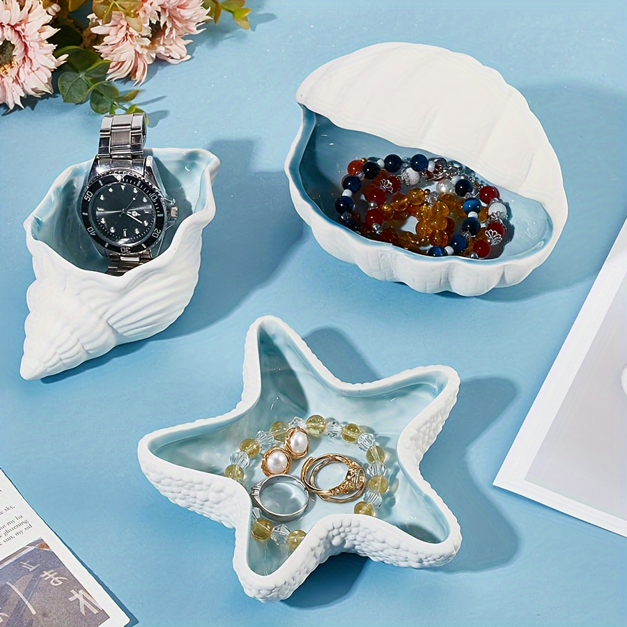 

1pc Conch/shell/starfish Shaped Jewelry Tray, Ring And Earring Holder, Creative Jewelry Storage Box, Desktop Decor