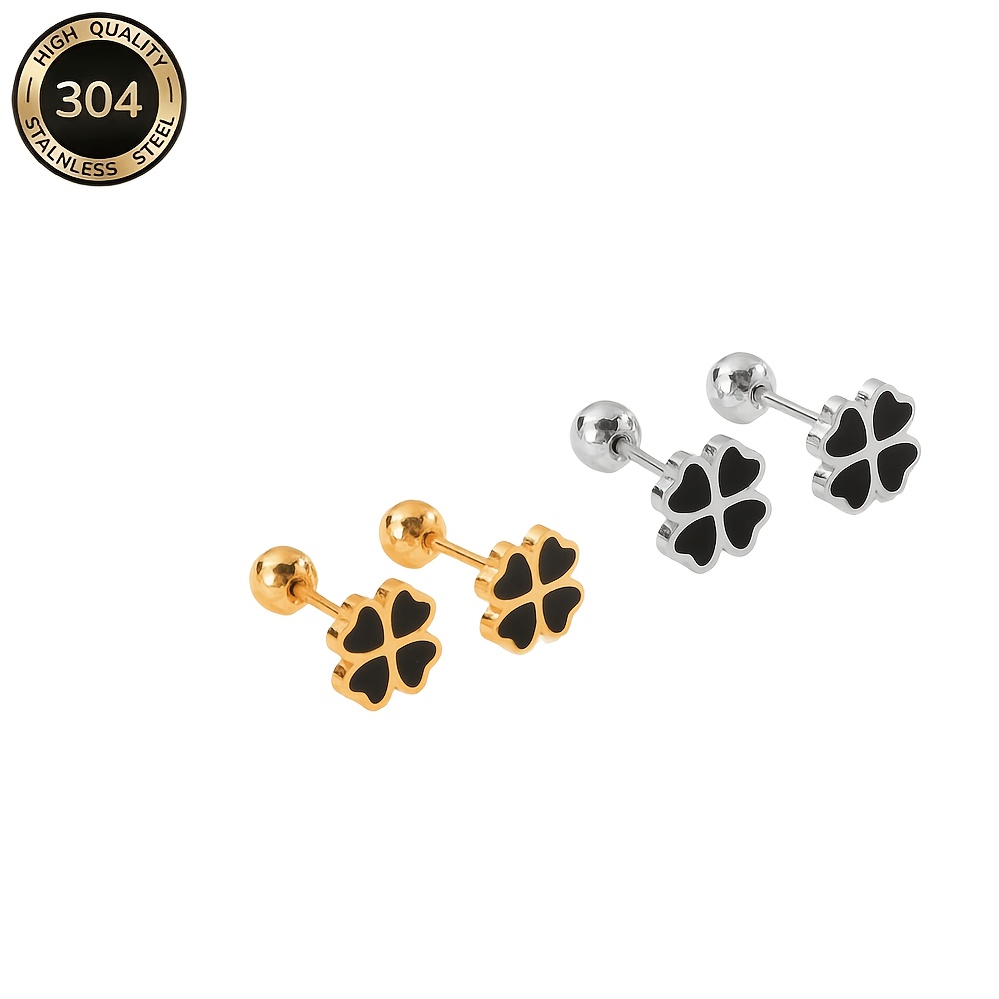 18K Real Plated Four-Leaf Clover Ear Studs — Hypoallergenic Jewelry