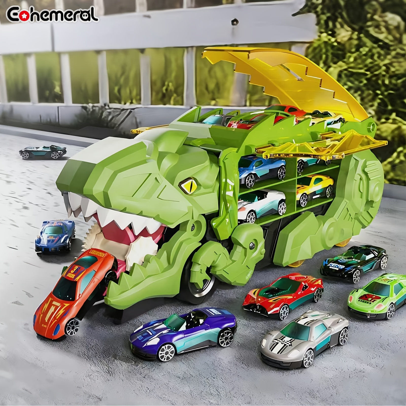 

Eohemeral, Track Car, Dinosaur Car Toy, With Track Gliding, Simulating The Dinosaur Eating , -sided Storage Space, With Random Rebound Car, As A Christmas And New Year Gift