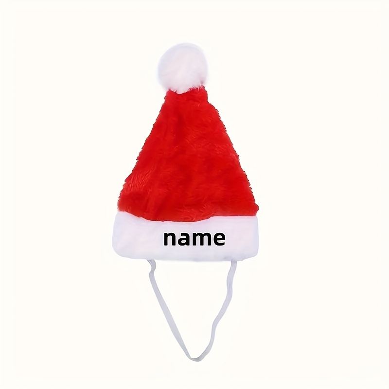 TEMU Plush Dog Christmas Hat With Name/text - Pug/bichon Frise Style For Small/medium/large Breeds, Soft Pet With Custom Tag, No-sew For Xmas Photos,