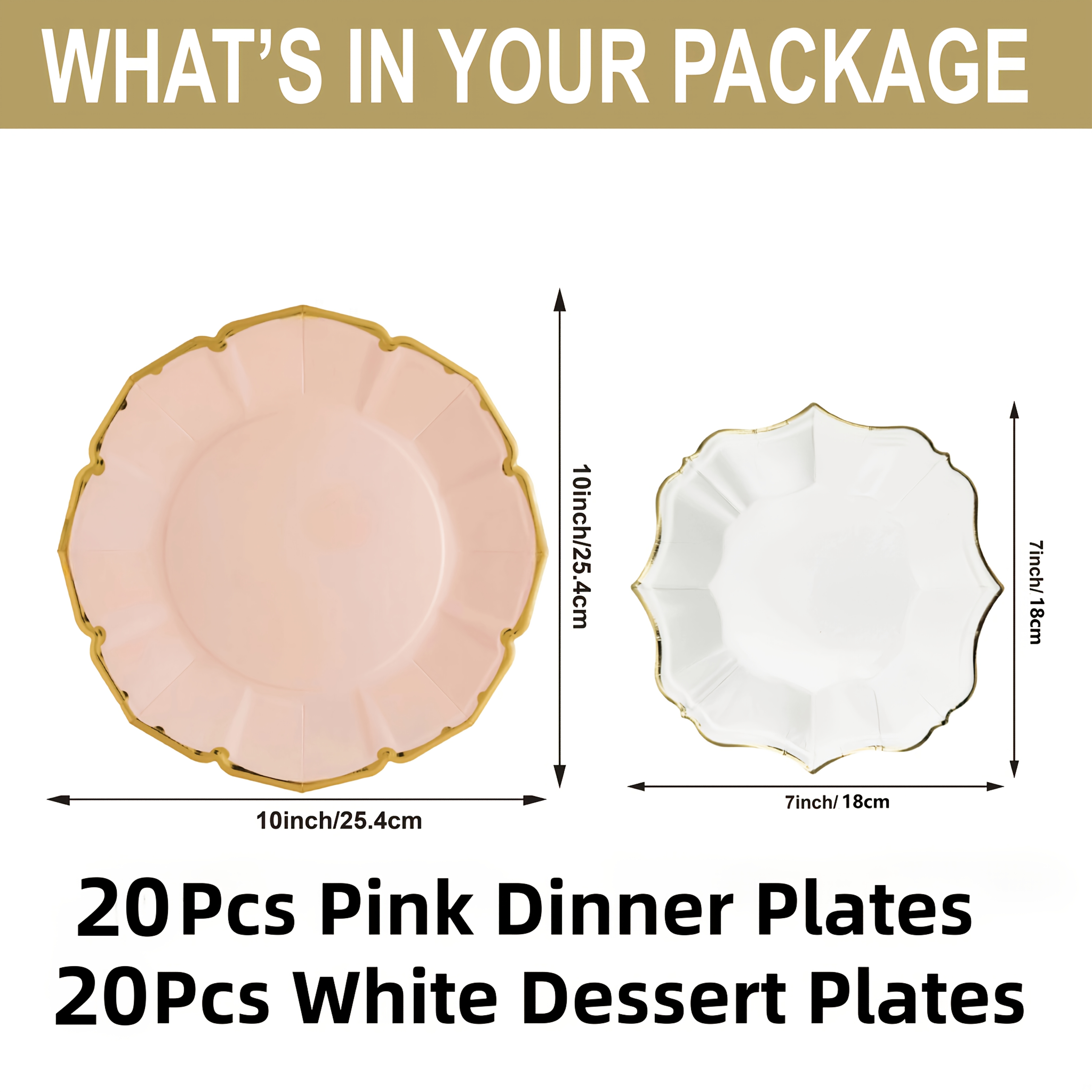 Image of 40/60/100pack Pink Paper Plates -scalloped Plates For Birthday Wedding Party - 10inch Pink Dinner Plates And 7inch White Dessert Plates For Easter Valentine's Day Party Decoration (serve /40)