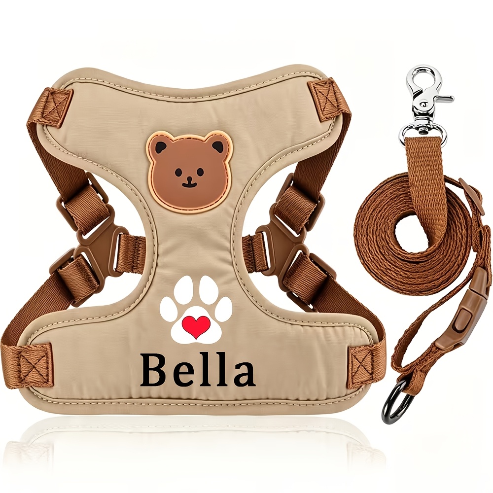 TEMU [ Personalizable] Set de Arnés y Correa Personalizado para Perro | Protección Anti-ahogo, y Transpirable | Lindo Estampado de Patas, Disponibles