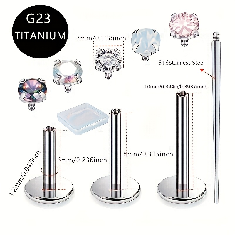 Image of 9pcs/lot G23 Titanium 16g Cz Round Colorful Synthetic Zirconia Labret Lip Ring Ear Cartilage Tragus Helix Internally Threaded Lobe Earrings 6/8/10mm