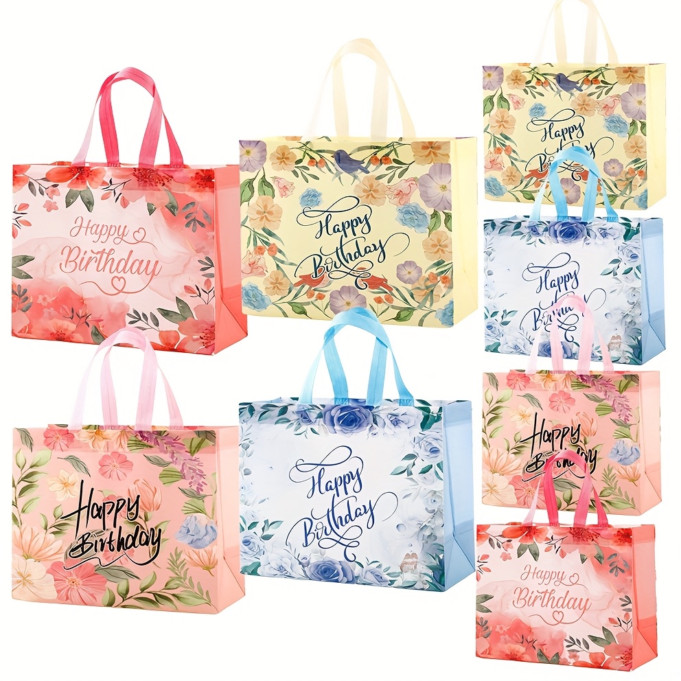 

4/8 Pack Floral Gift Bags With Handles, Reusable Fabric Tote Bags For Party Favors, Weddings, Girls & Women Presents - Assorted Designs