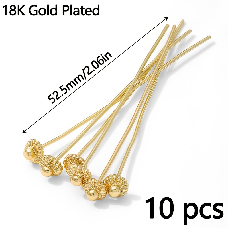 TEMU 10pcs Épingles en laiton plaqué or pour fournitures de fabrication de bijoux, épingles de fleurs pour ajouts d'oreilles, accessoires de bijoux
