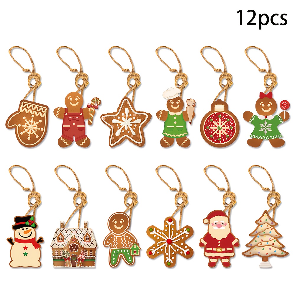 TEMU 12pcs Set Of Christmas-themed Gingerbread Man Paper Gift Ornaments Party Christmas Tree Decorations Hanging Supplies