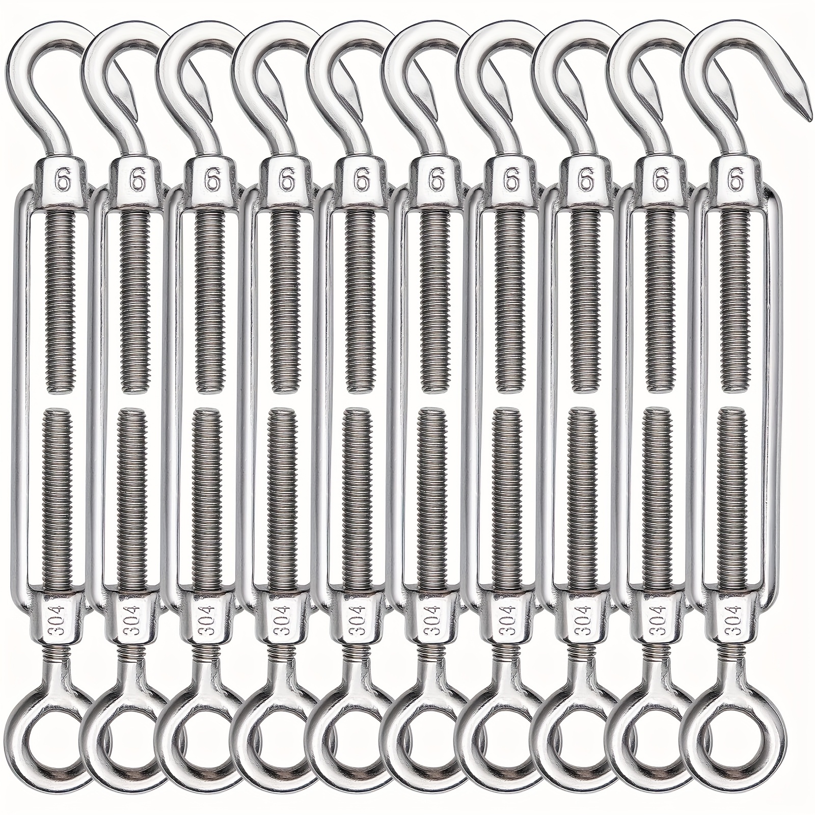 Image of 5pcs/10pcs M6 Oc Type Wire Rope Tensioner, 304 Stainless Steel Turnbuckle, Heavy Duty Wire Rope Tension, Suitable For Garden Fence, Outdoor Hanging, Clothesline, Curtains, Tent Tightening Rope