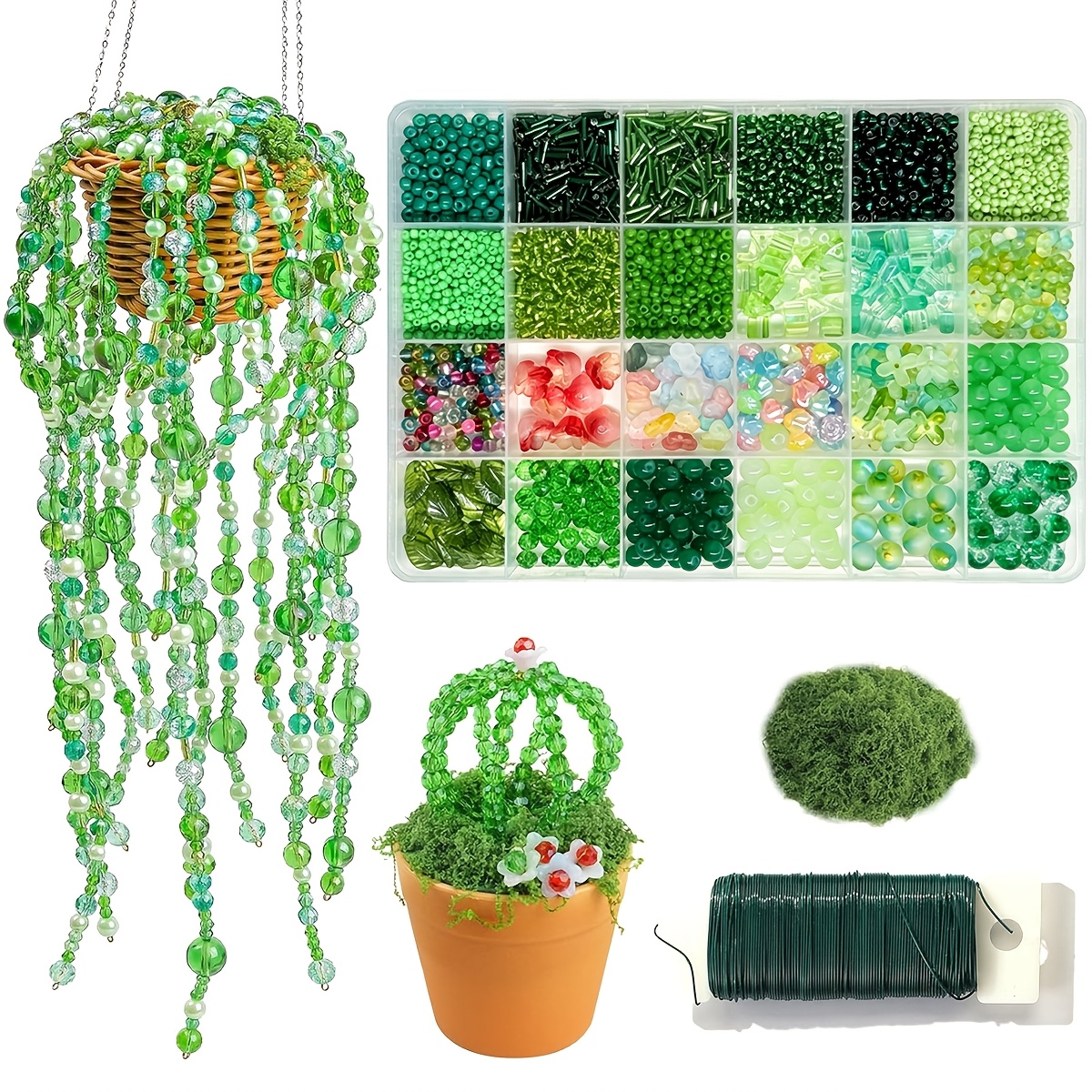 TEMU 2200+pcs Green Glass Bead Plant Kit, Crystal Leaf Beads For Jewelry Making And Botanical Craft, Unique Gift For Plant Lovers