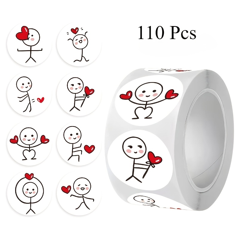 TEMU 110 Sheets/roll Cute Creative Stickman Thumbs Up Self-adhesive Sticker For Envelope Paper Bag Sealing Label Pvc High Quality Sticker