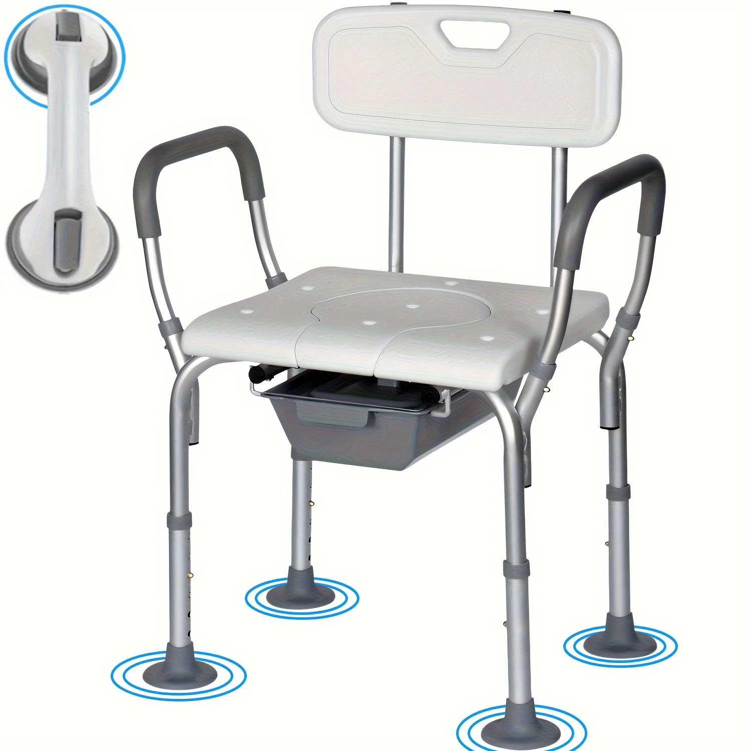 

Shower Chair With , Shower Stool For Bathtub, Adjustable Non-slip Shower Seat, Bedside Commode With Detachable Bucket For Elderly, Seniors, Disabled, White