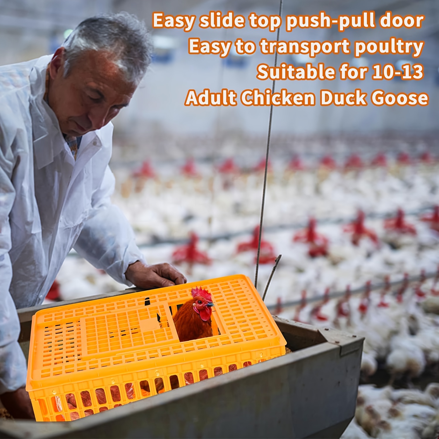 1pc heavy duty plastic poultry transport crate large capacity sturdy and durable top push pull door suitable for adult chicken duck goose details 3