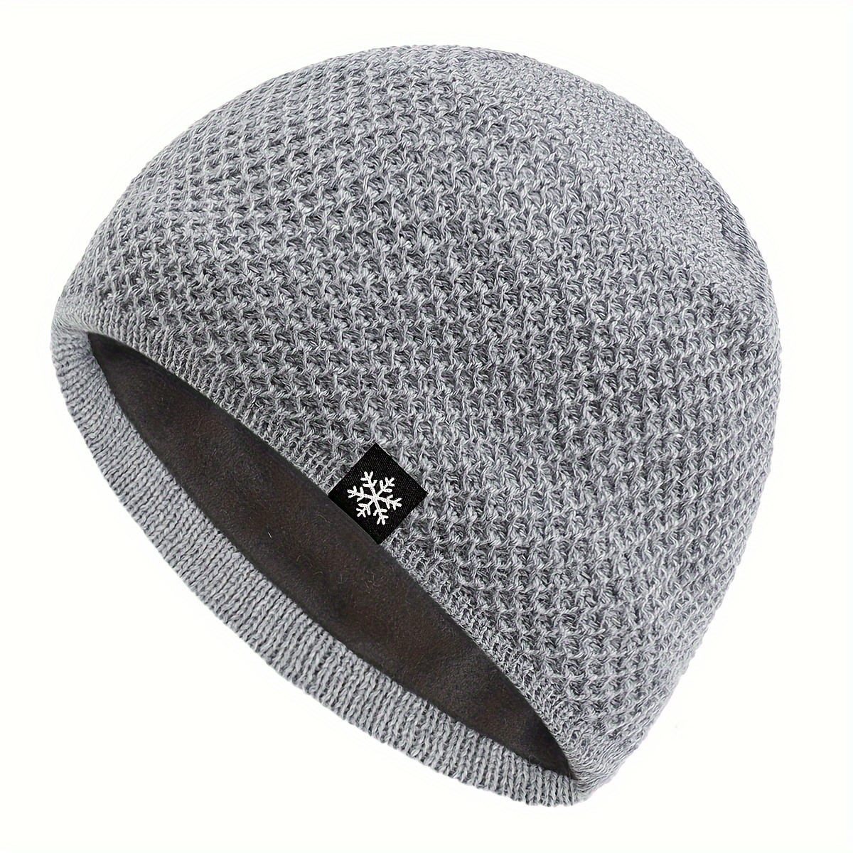 TEMU 1pc Fashion Men's Brimless Beanie Hat Autumn Winter, Fleece Lined Soft Warm Knit Cap, Ski Hat, Pullover Double-layer Fleece Lightweight Dad