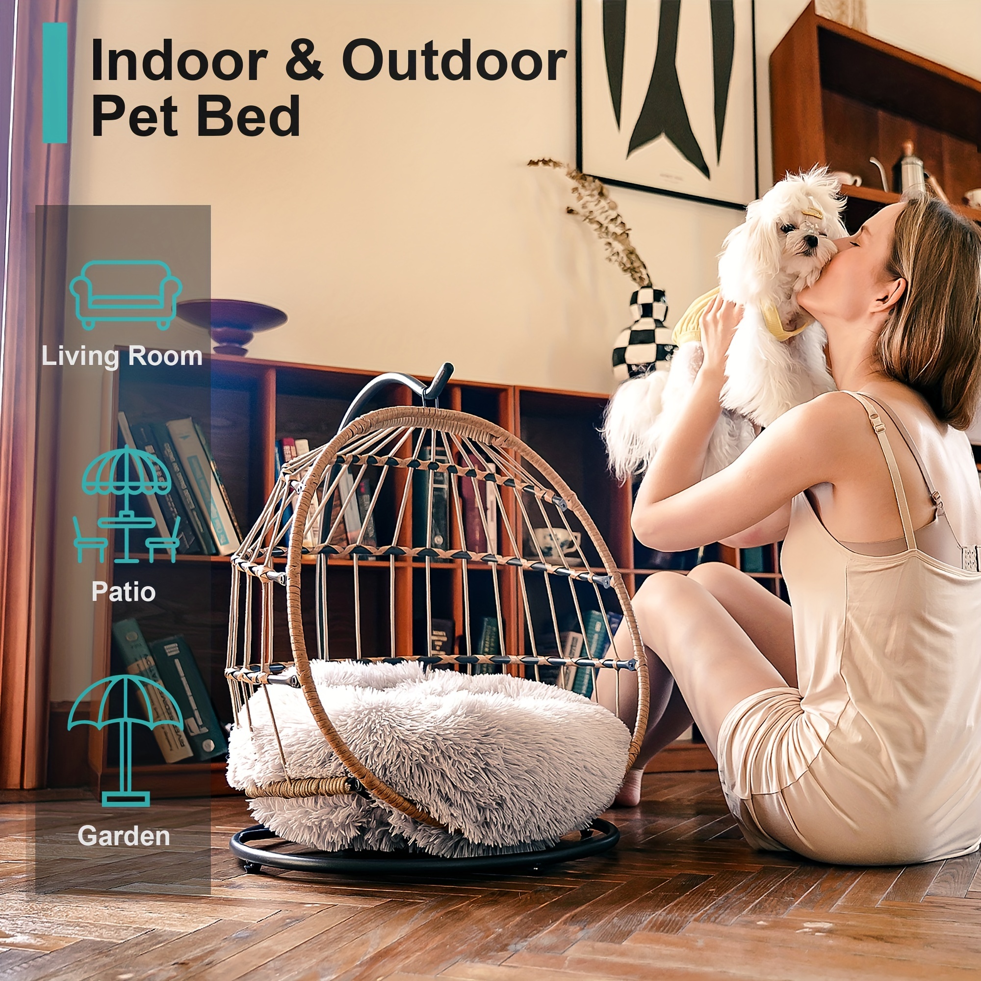 wicker cat bed pet egg chair hanging swing bed hand made Temu