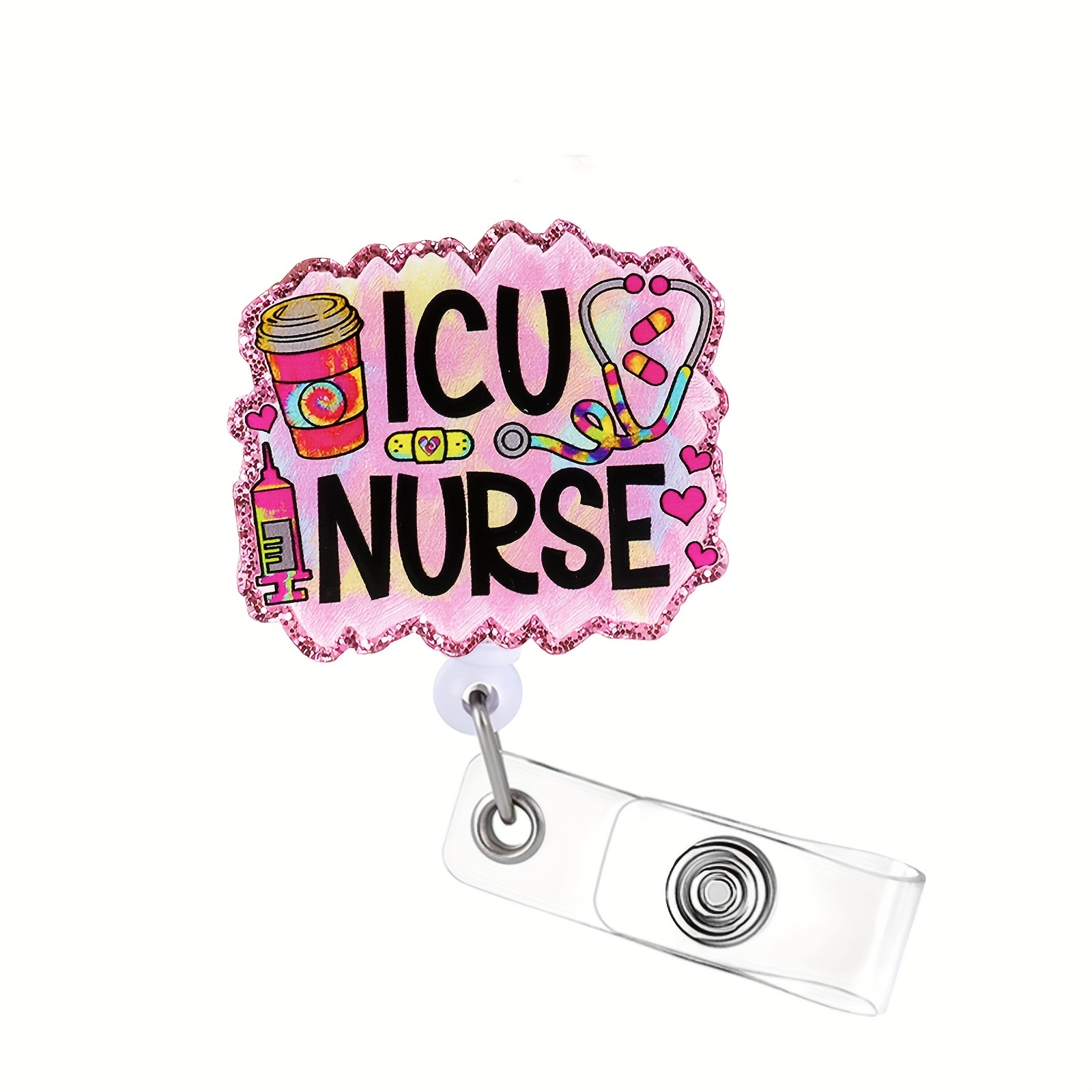 1pc Nurse Retractable Badge Reel With Clip, Cute Badge Funny Glitter Badge  Reel Gift For RN LPN Nurse Doctor Assistant Medical Staff