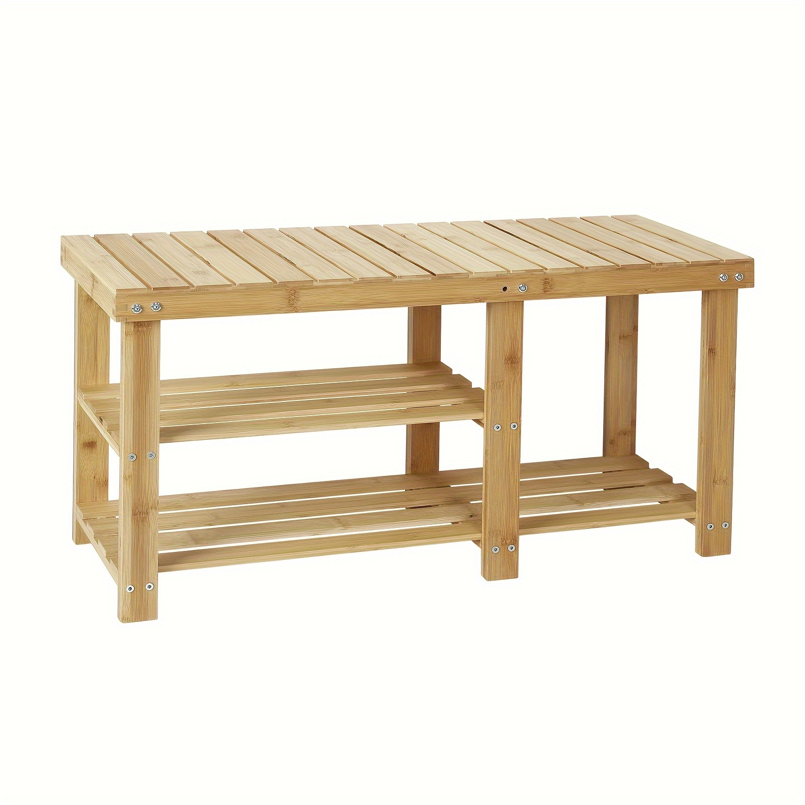 TEMU Shoe Rack Bench, 3-tier Shoe Rack For Entryway, Bamboo Shoe Storage, Shoes Organizer Shelf, Shoe Storage Rack, Entry Bench, Bathroom Bench, Entryway Organizer