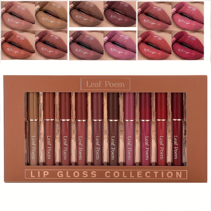 12pcs Matte Lipstick & Lip Gloss Set, Waterproof, Long-Lasting, Non-Fading, Soft Liquid Lipstick, Multi-Color Series, Suitable for All Skin Tones, Adult Makeup Gift Box, Ideal for Halloween, Christmas, Valentine's Day