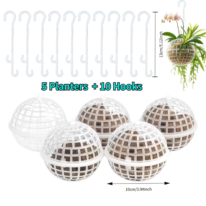 TEMU 15pcs Plant Hanging Pot Set (5pcs Plastic Hanging Pots And 10pcs Hooks) | Hydroponic Pots, Planting Containers | Suitable For Courtyard, Indoor