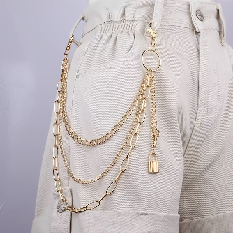 TEMU 1pc Metal Pants Chain, Silvery/golden Alloy Material, Pendant Decoration, Edgy Street-style Waist Chain - Compatible With Casual Pants & Jeans