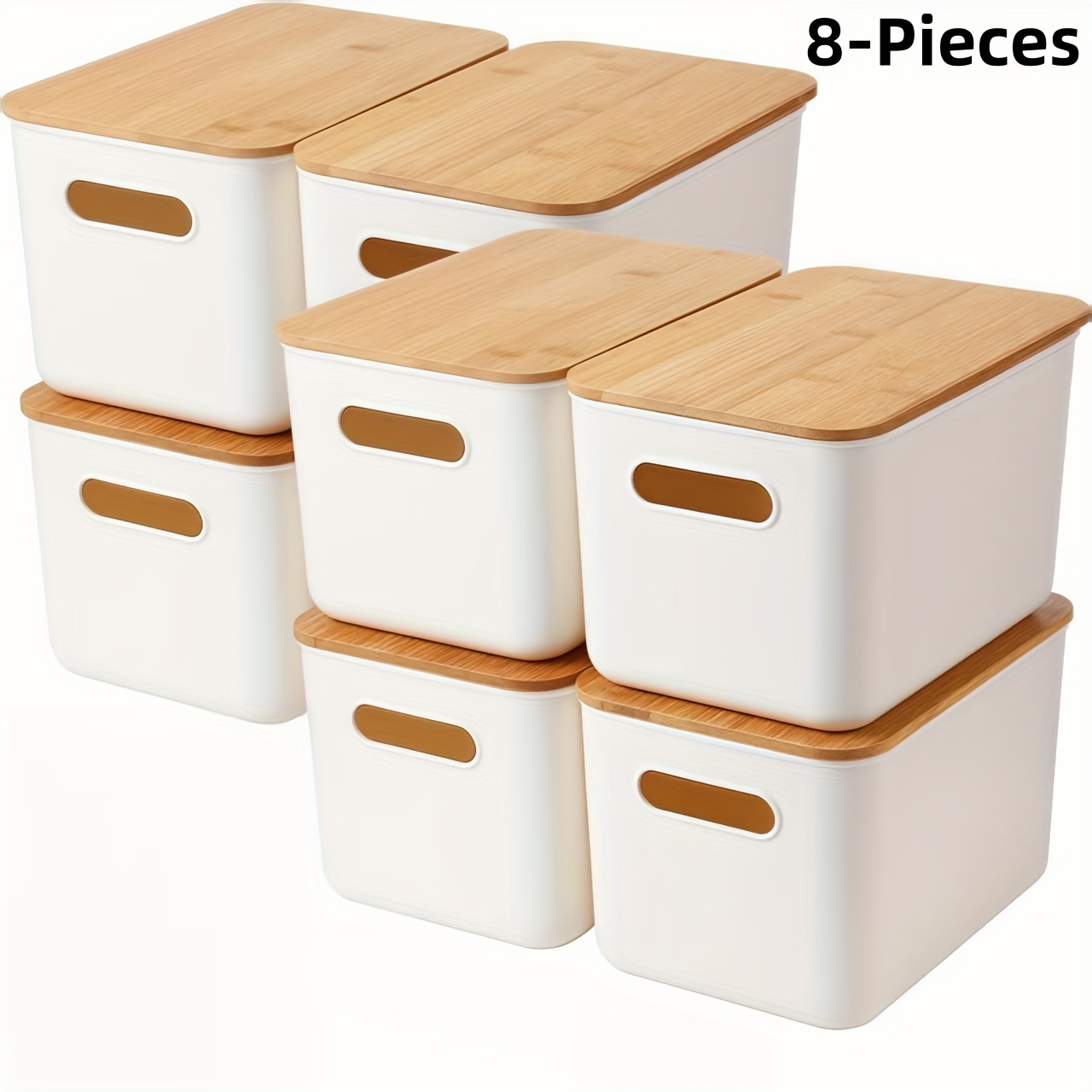 8/4/2/1pc Storage Bins with Woods Lids Plastic Storage Containers for Organizing Stackable Storage Box with Handle, Medicine Cabinet Organizer, for Bookshelf, Storage Organizer for Home, Office, Desktop, Playroom, Classroom, White