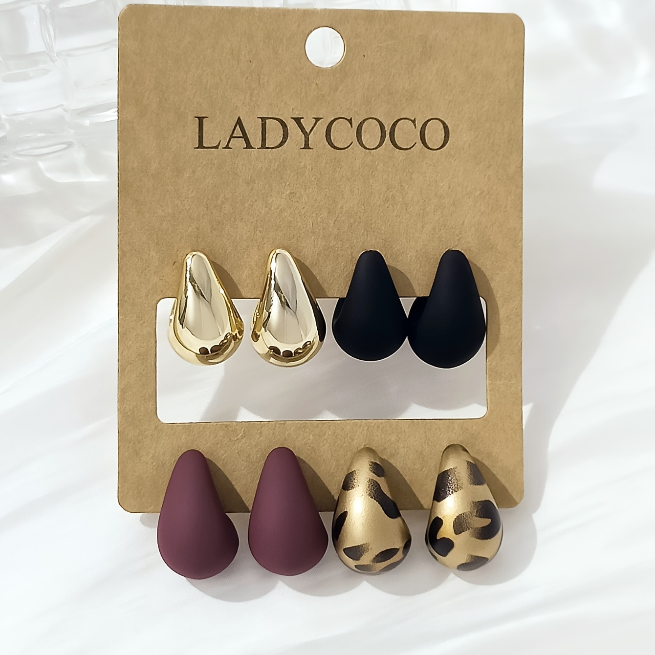 TEMU 4 de Pendientes de Lujo Multicolor con Estampado de Leopardo Dorado y Forma de de Agua para Mujer, Ideales para el Uso Diario y un Regalo para
