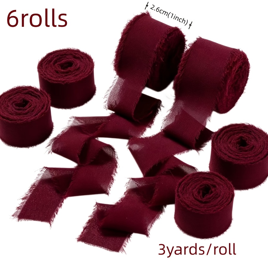 TEMU 6 Rotoli di Nastro Borgogna, 1 Pollice X 18 Iarde Lunghezza Totale, Nastro con Frange a per Confezioni Regalo, di Nozze, Bouquet da Sposa,