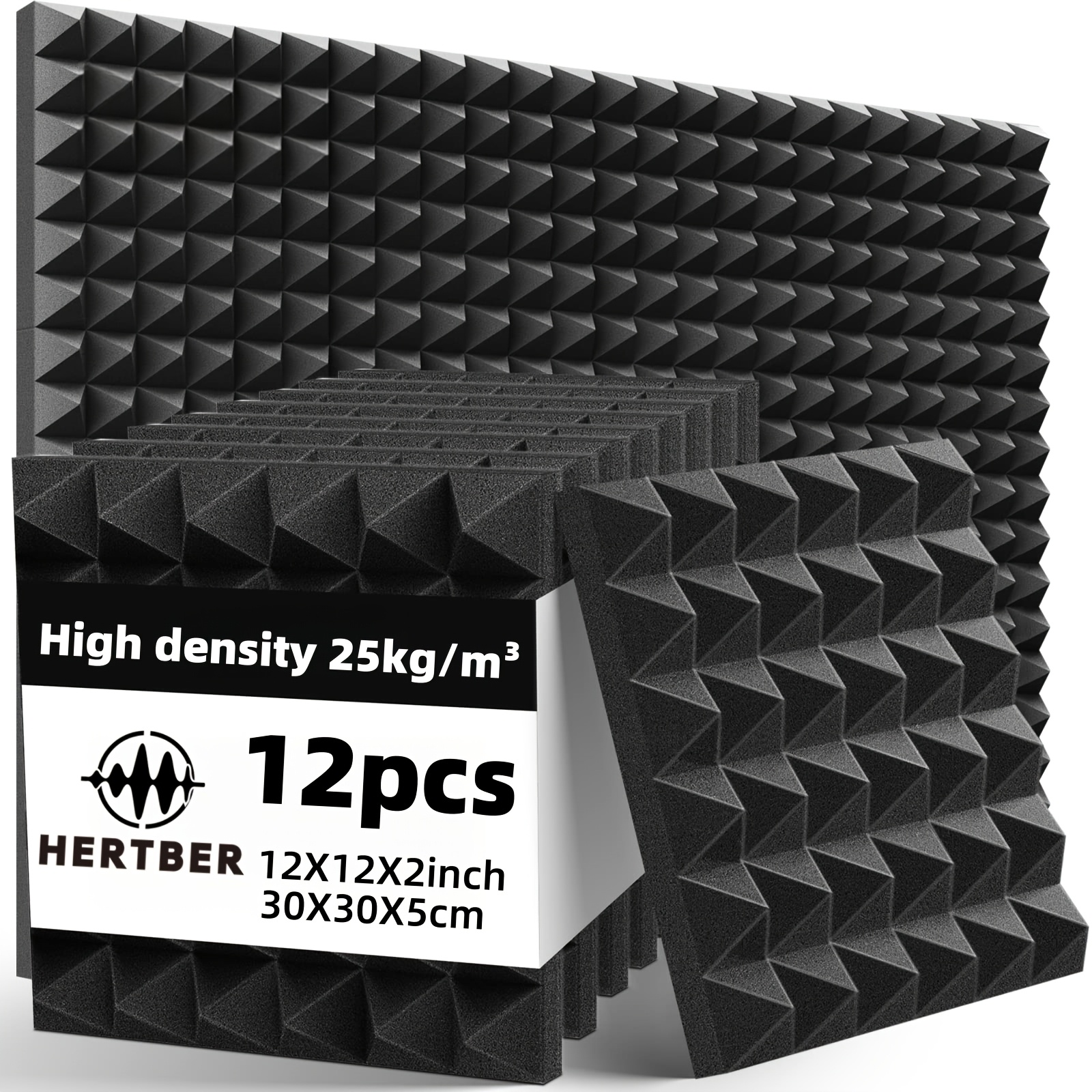 12 pack black 30 30 5cm high density acoustic absorbing panels suitable for recording   instrument   live broadcast rooms acoustic panels game rooms grand theaters soundproof foam panels conference room walls offices