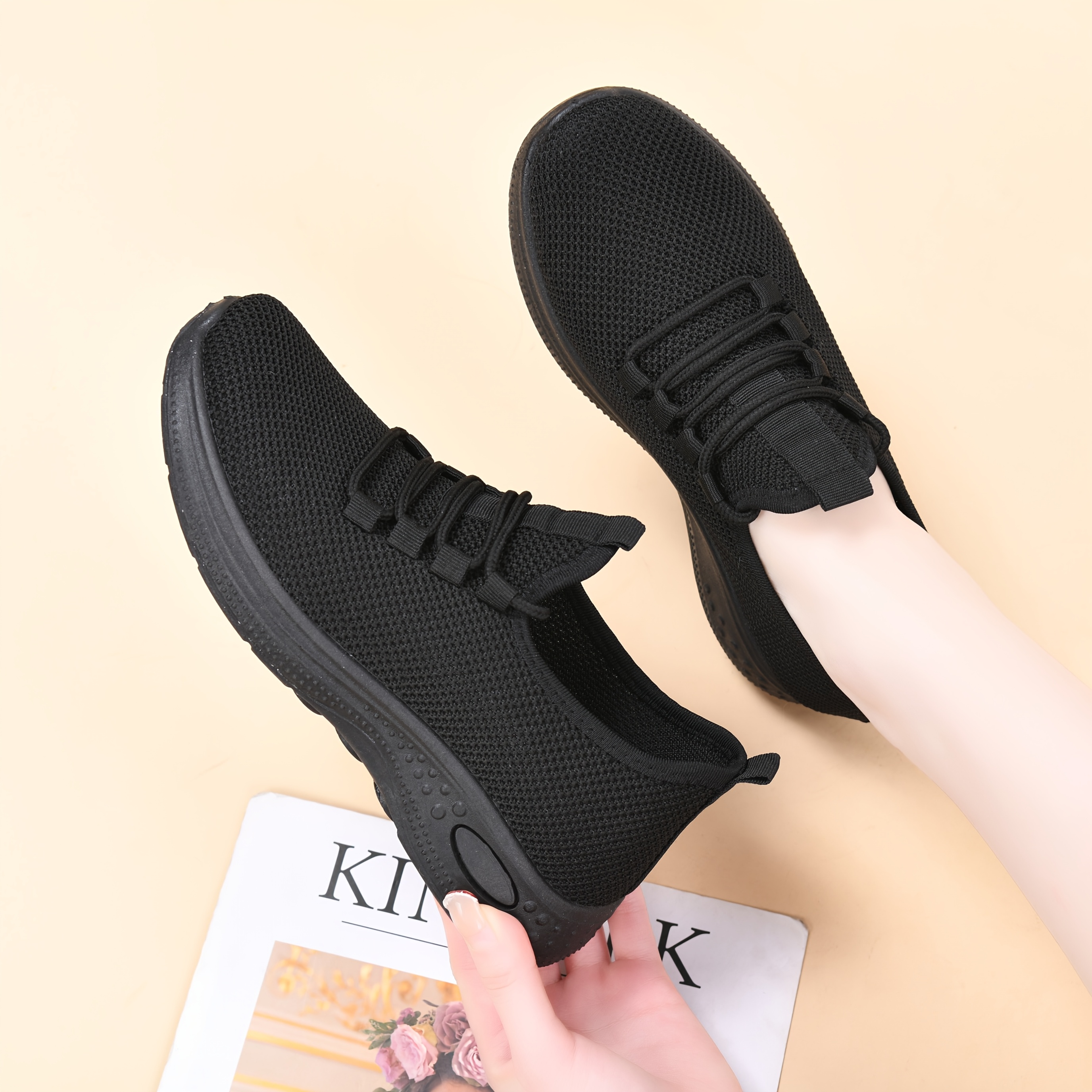 Black Casual Spring/summer -light Breathable Flat Soft-sole Anti-slip Versatile Casual Sports Running Shoes Women's Shoes, Women Shoes, Sneakers