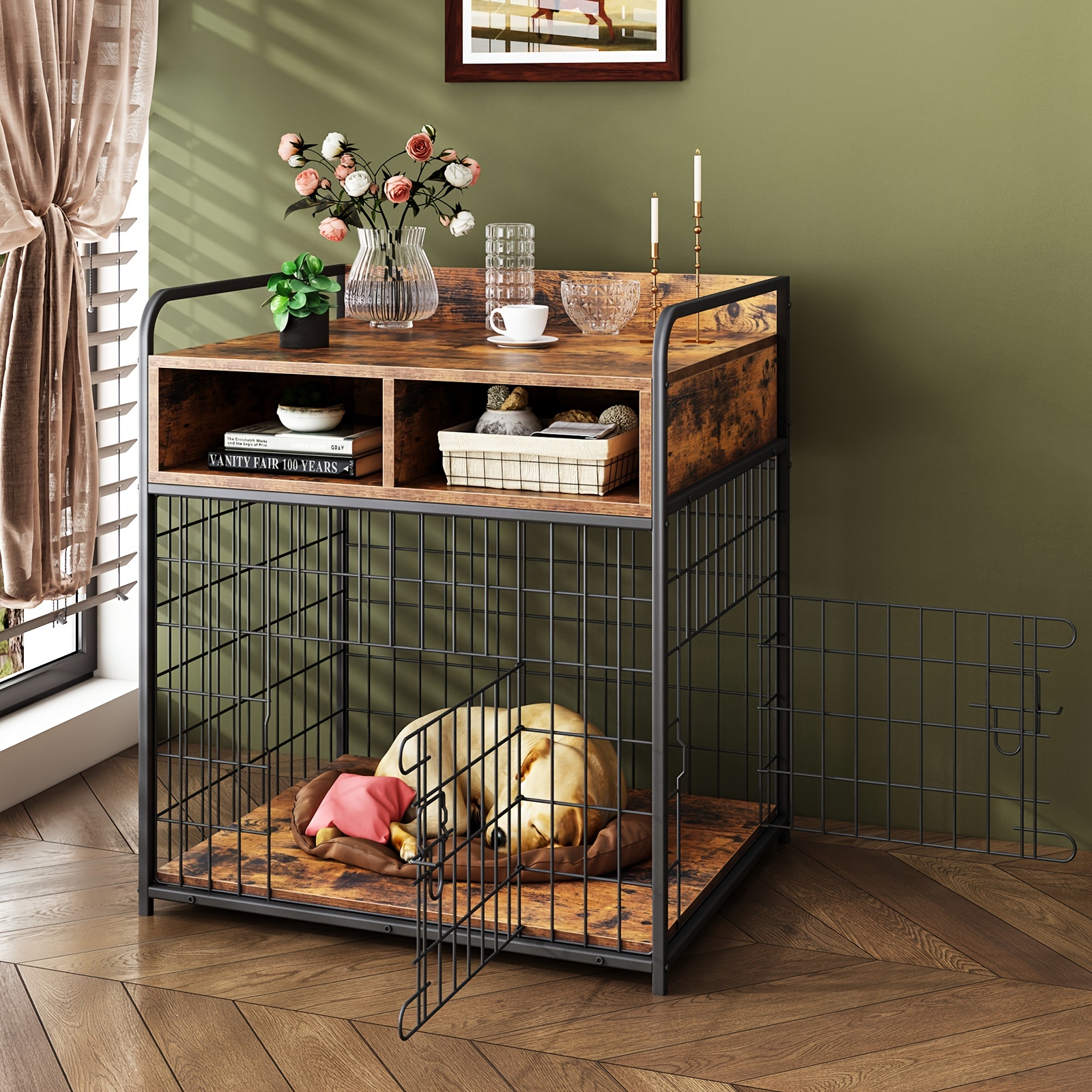 

Dog Crate Furniture For Small, Dogs Cage, Wood Dog Kennel With Drawer Storage, Heavy Duty Dog Cage, Sturdy Durable Metal Frame