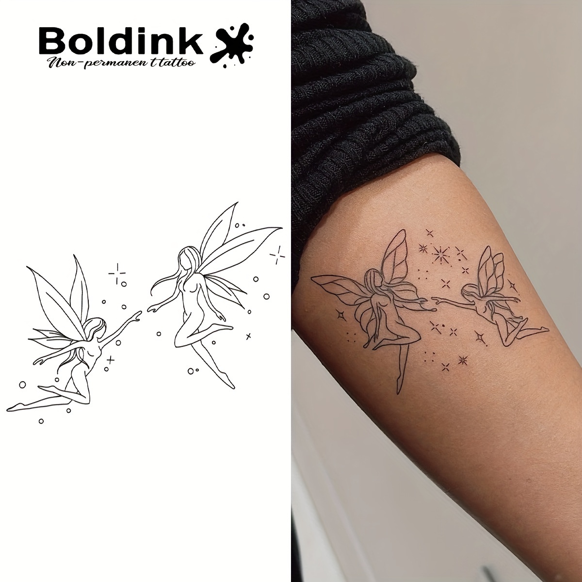 * Temporary Tattoos - * Fairy Design, Long-Lasting 1-2 Weeks, Realistic  Natural Look, Waterproof, Non-Permanent Tattoo Stickers for Beginners * Art  Experience, Oblong Shape, image size:1200x1200