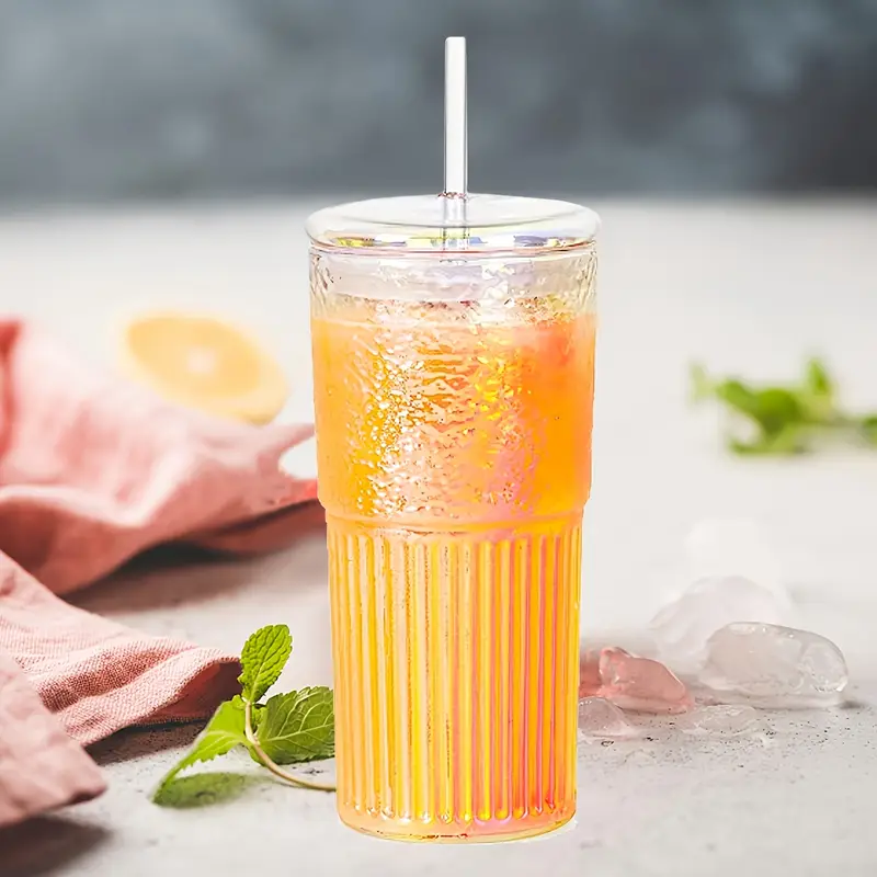 2pcs 20oz glass cups with lids and straws glass coffee tumbler tumbler water glass water bottle glass coffee mug iced tea cup 20oz beer can shaped drinking glasses thanksgiving Product details 5