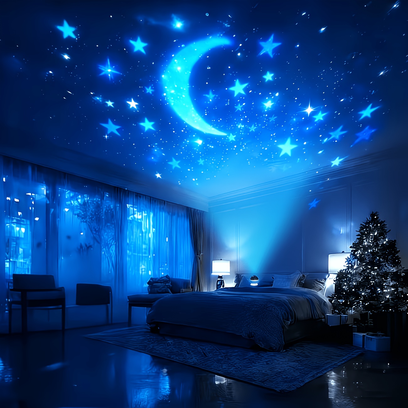 TEMU Lampe de projection Nuit Étoilée alimentée par USB, projection et d'étoiles rêveuses, rotation automatique à 360°, remplissant d' étoilé .
