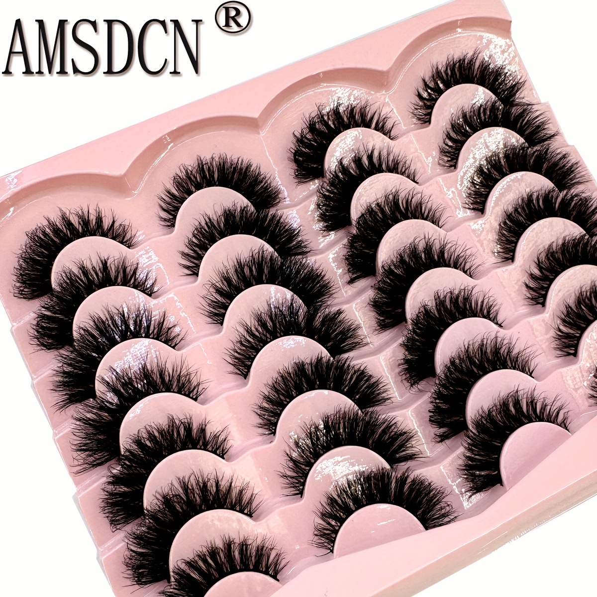 Image of Amsdcn 14 Pairs Of Natural Looking False Eyelashes, Thick And Fluffy Fur Eyelashes, Cat Eye Lashes - Reusable, Suitable For Beginners And