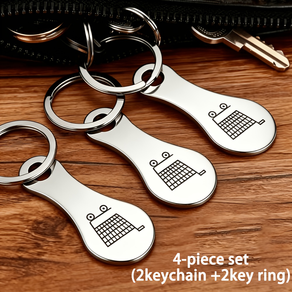TEMU 4pcs (2pcs Keychain And 2pcs Key Ring) Set Of Stainless Steel Shopping Cart Keychains With Shopping Cart Logo Pattern, Classic, Stylish And