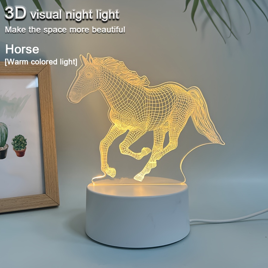 

1pc Horse Design 3d Night Light, Monochrome White Background, Bedroom Decorative Light, Gift Light