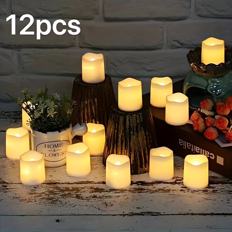 12pcs/set Decorative Flameless Led Candles, Creative Wishing Led Tea Lights, Warm White Flameless Candles, Halloween Christmas Decoration Candle Lights, Christmas, Thanksgiving, New Year Gifts