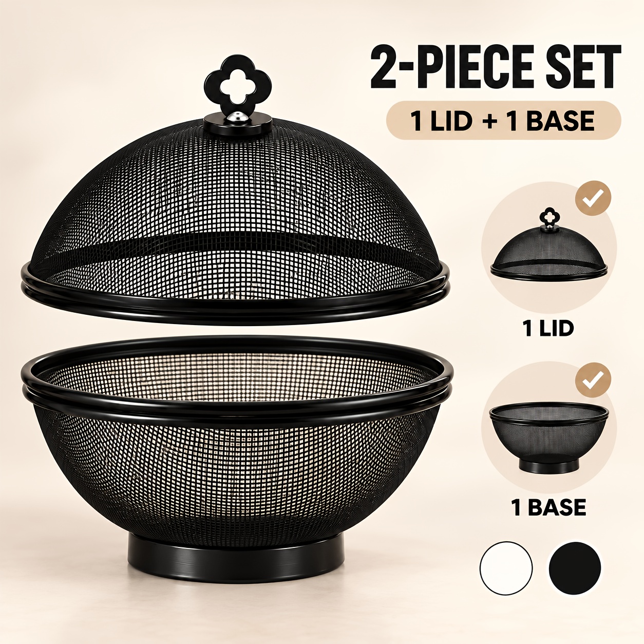 TEMU 2pcs Set Golden Mesh Fruit Basket, In Black And White, For 2 Uses, Used As A Fruit And Vegetable Storage Basket And A Breathable Food Cover,