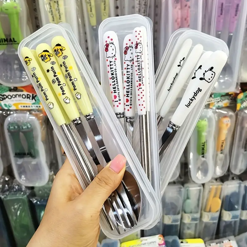 for , for & for stainless steel flatware set - 3pcs cute character cutlery with portable case, 304 stainless steel chopsticks for home, travel, parties, outdoor - collectible gift for fans, themed party supplies, cooking essentials, themed utensils, bright cutlery, steel silverware, sliverware set, sturdy cutlery, lovers Product details 1