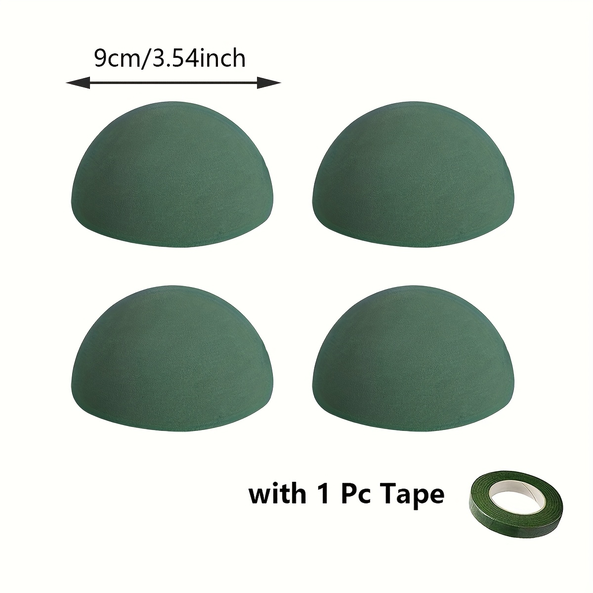 TEMU 4 Packs Green Floral Foam Half Ball With Tape Derable Round Craft Supplies For Fresh Artificial Plant Floral Arransynthetic Gemstoneent Wedding
