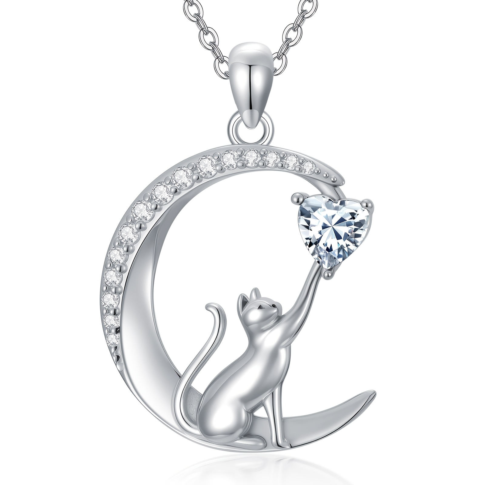Women's 925 Sterling Silver Cat Pendant Birthstone Necklace, Gift for Her